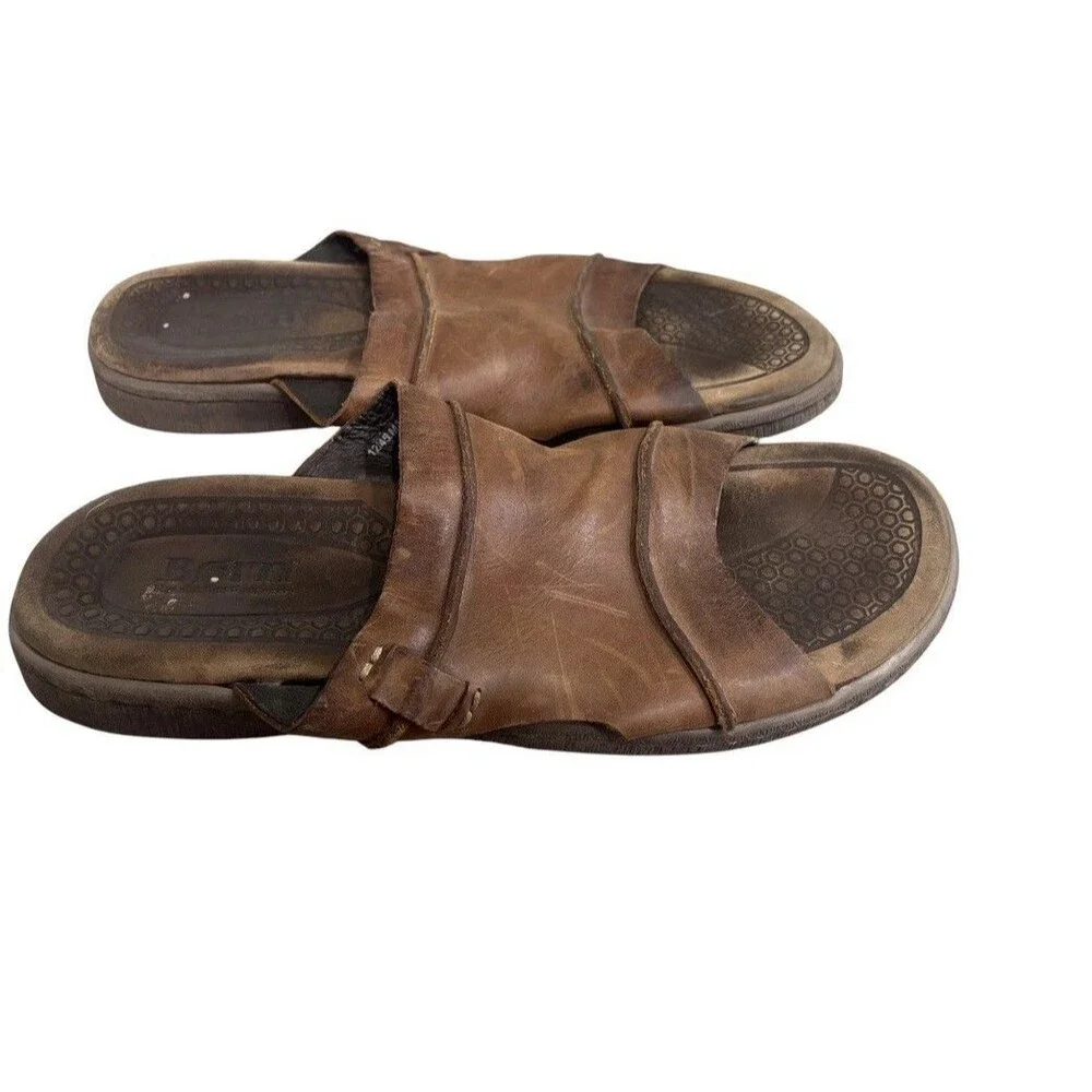 Born Sandals Mens 12 M Brown Leather Casual Open Toe Slip On Comfort Cushion